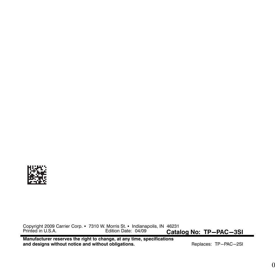 Catalog no: tp-pac-3si | Carrier TP-NHP User Manual | Page 64 / 64