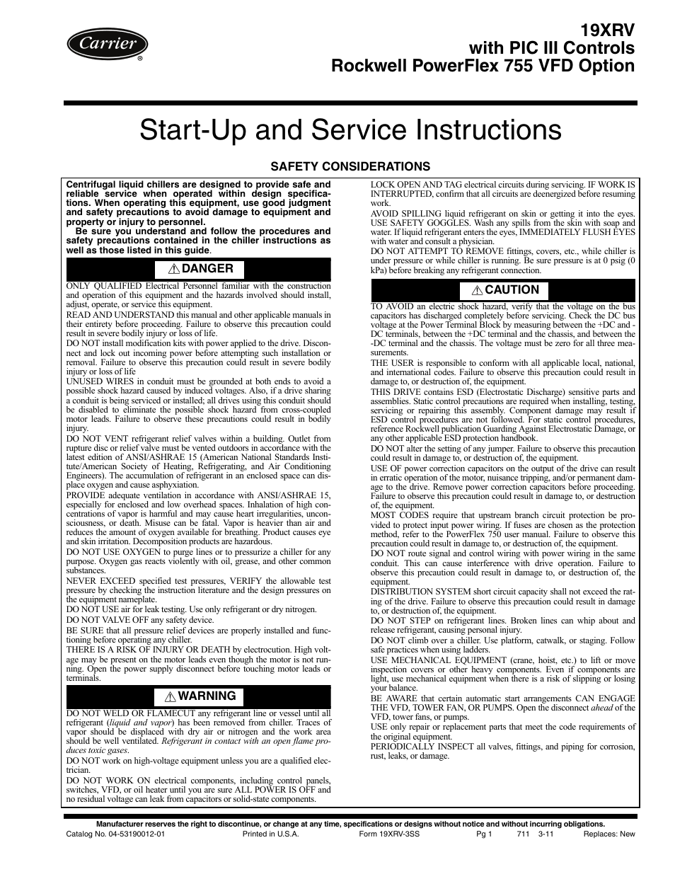 Carrier 19XRV User Manual | 40 pages