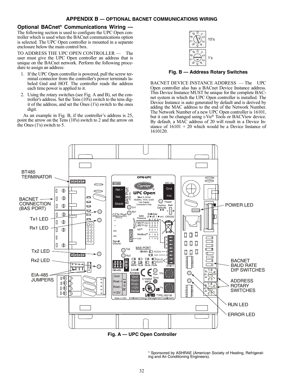 Appendix b, Optional bacnet* communications wiring | Carrier 19XRV User Manual | Page 32 / 40