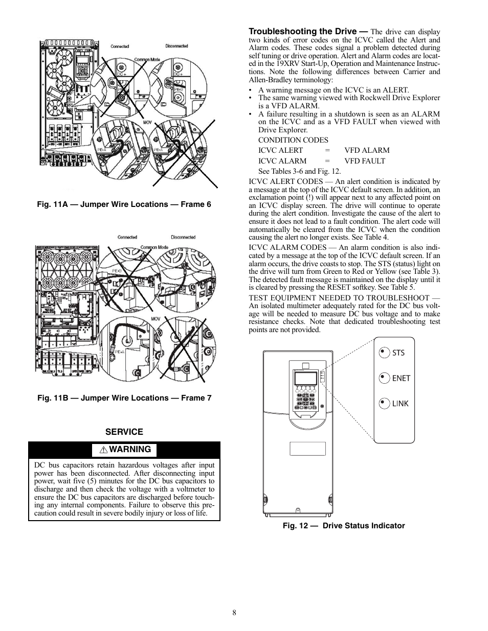 Service troubleshooting the drive, Warning | Carrier 19XRV User Manual | Page 8 / 40