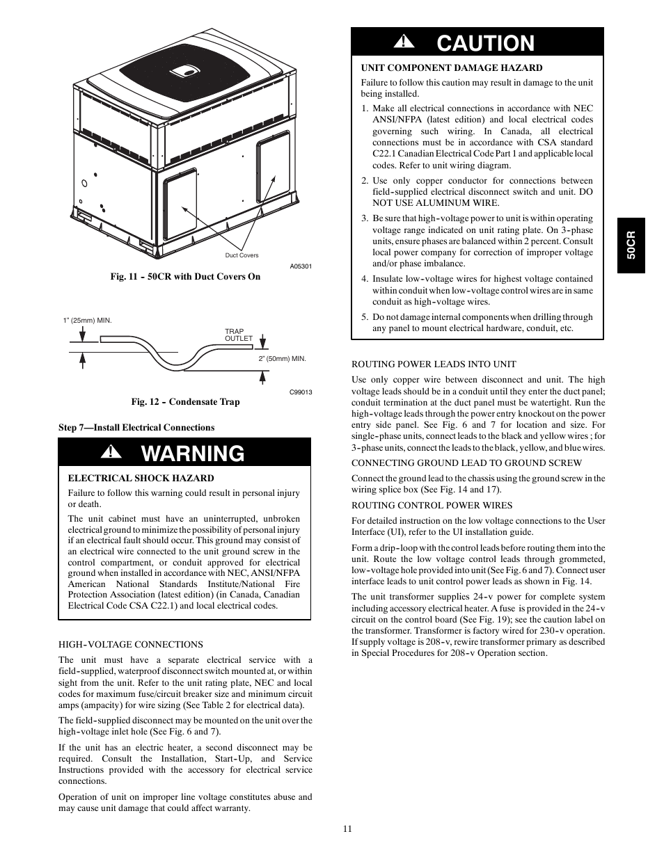 Warning, Caution | Carrier 50CR User Manual | Page 11 / 32
