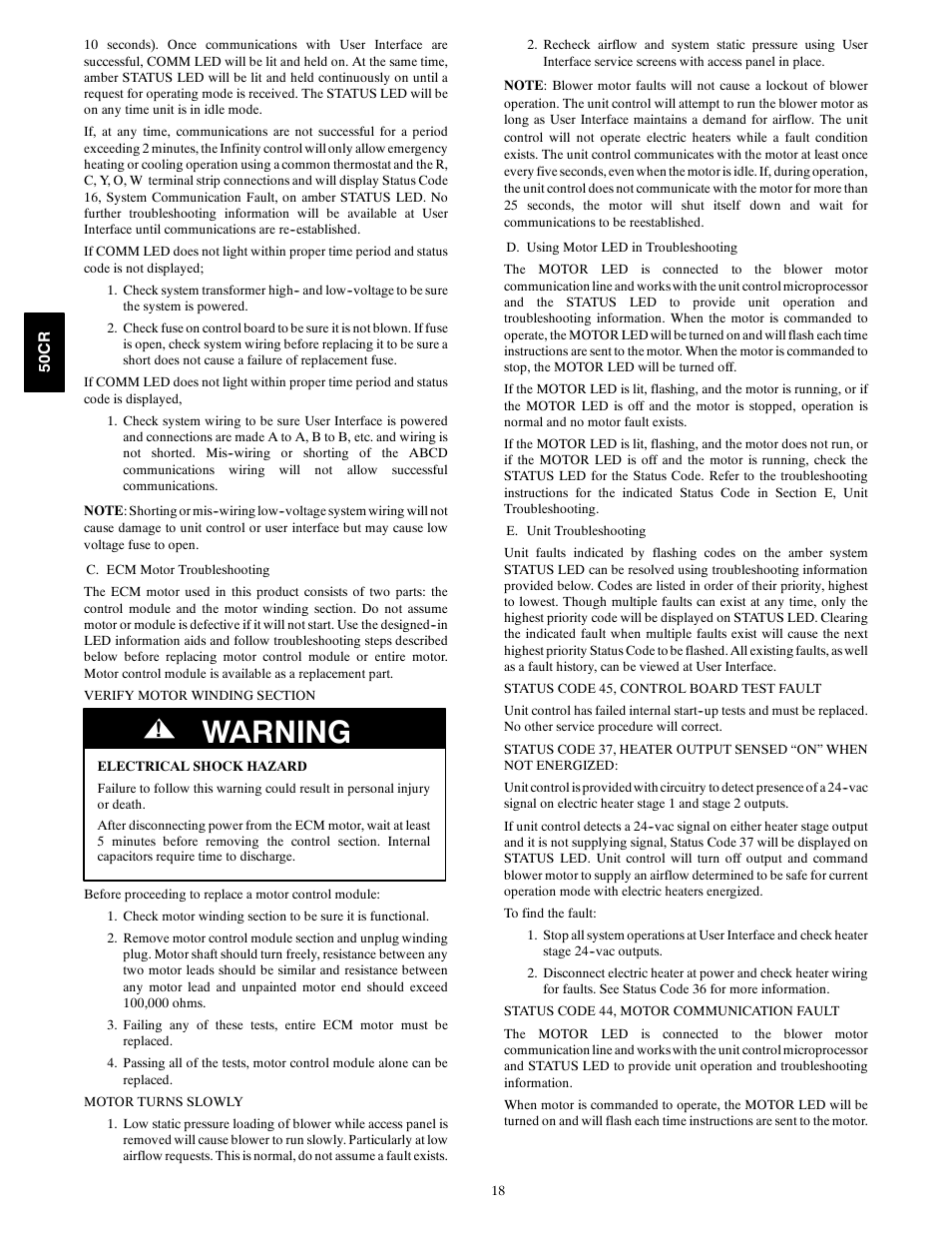 Warning | Carrier 50CR User Manual | Page 18 / 32
