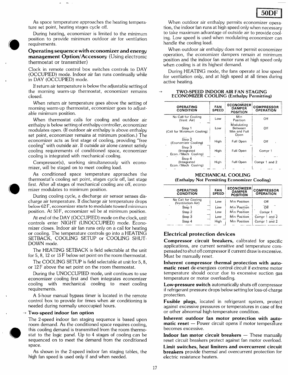 50df, Electrical protection devices | Carrier MODU-PAC 50DF User Manual | Page 17 / 37