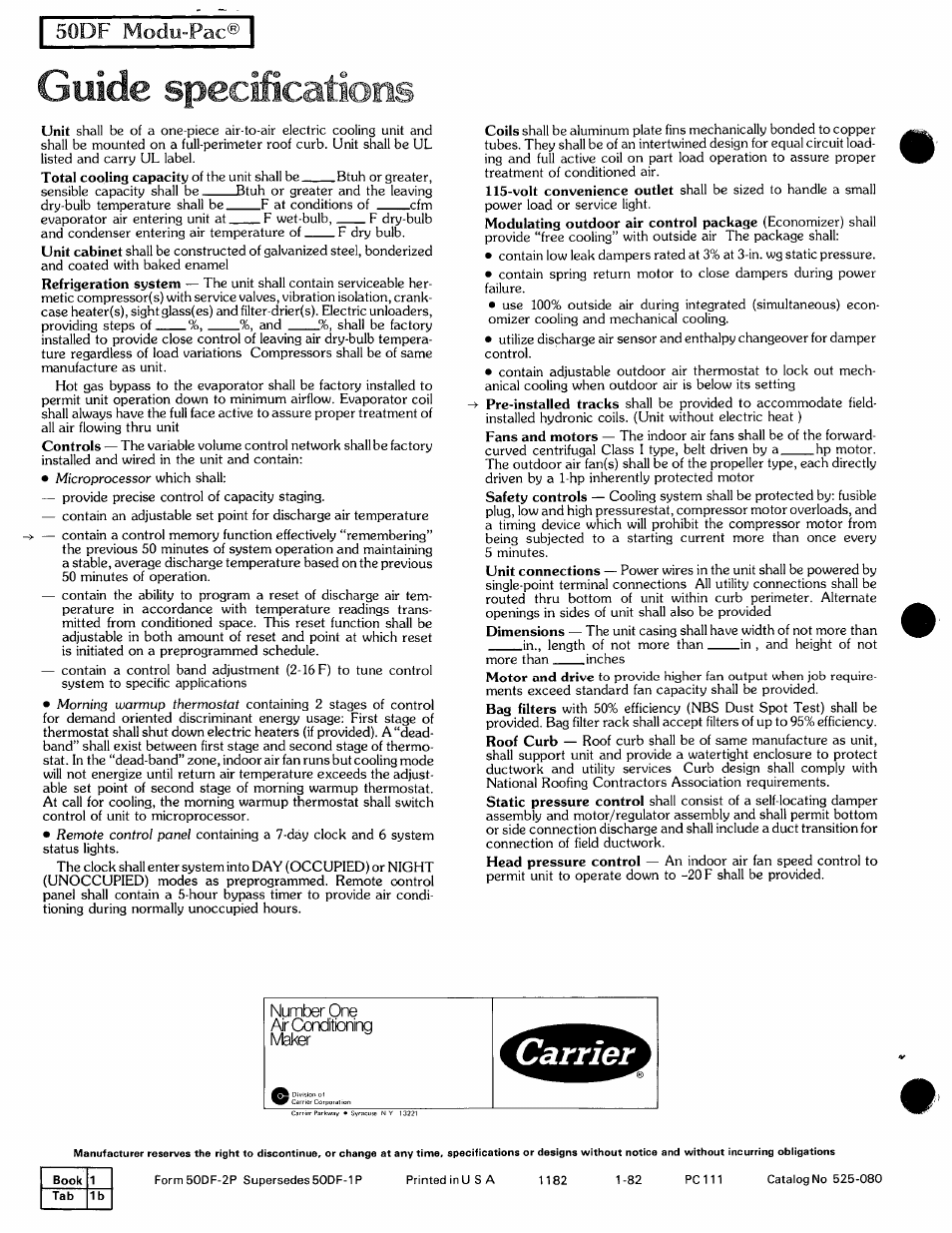 Guide specifications, 50df modu"pac | Carrier MODU-PAC 50DF User Manual | Page 37 / 37