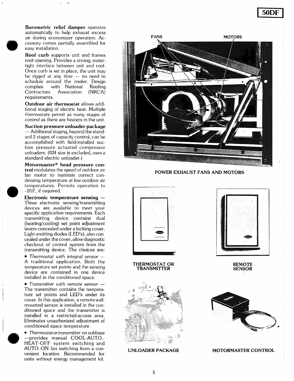 Fsodfl, Thermostat or transmitter, Remote | Sensor, Unloader package, Motormaster control | Carrier MODU-PAC 50DF User Manual | Page 5 / 37