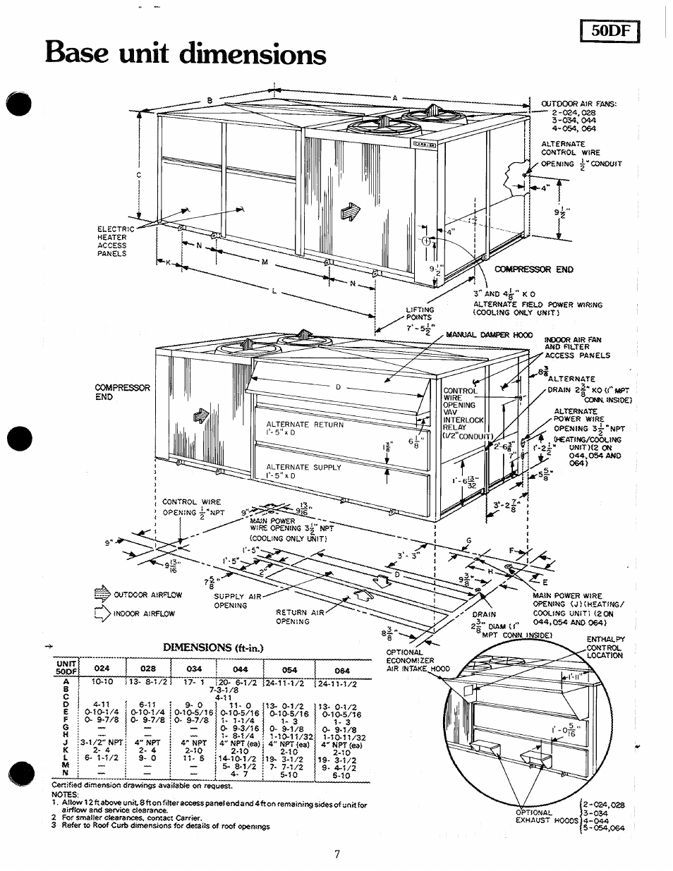 Base unit dimensions, 50df | Carrier MODU-PAC 50DF User Manual | Page 7 / 37