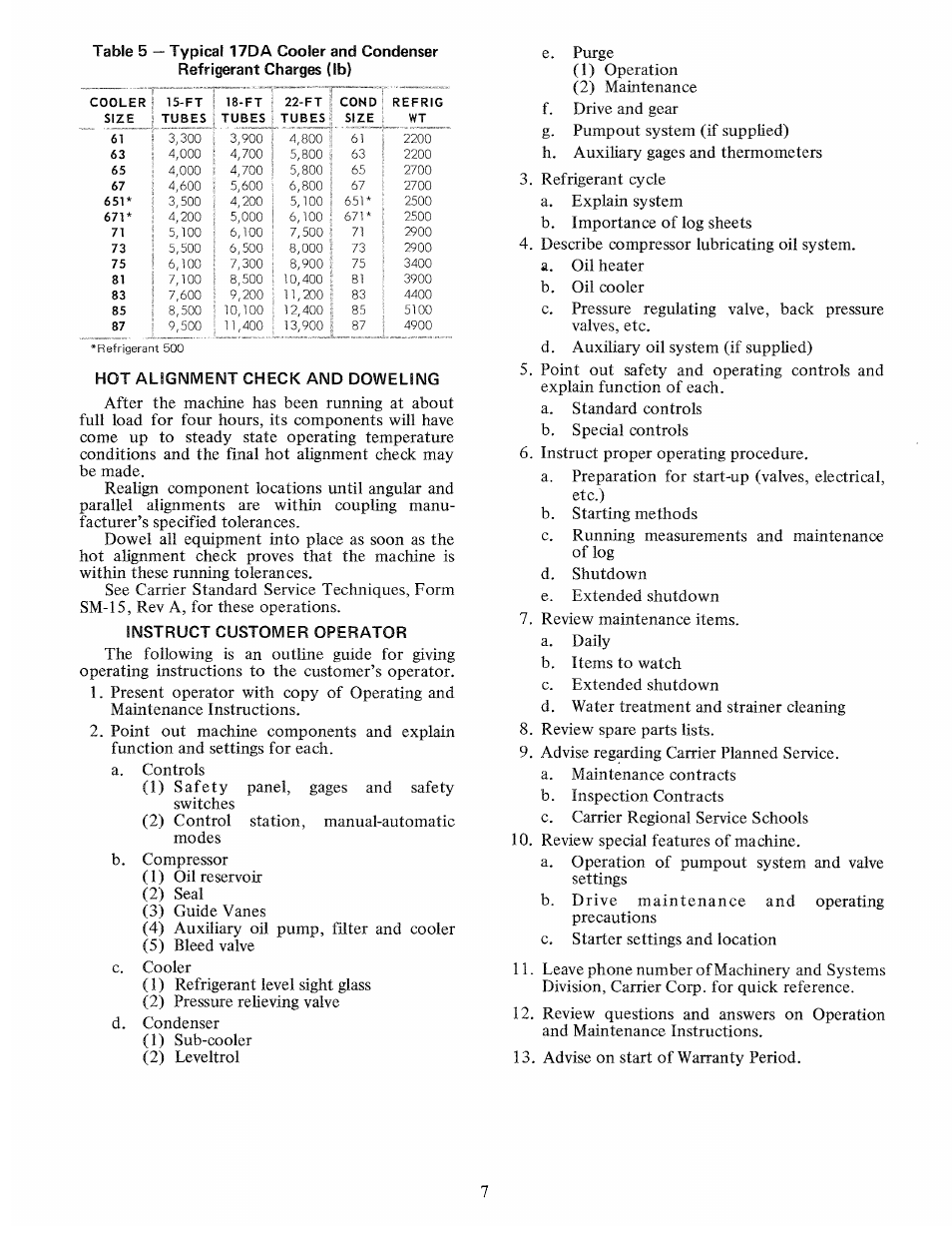 Hot alignment check and doweling, Instruct customer operator | Carrier 17DA User Manual | Page 7 / 8