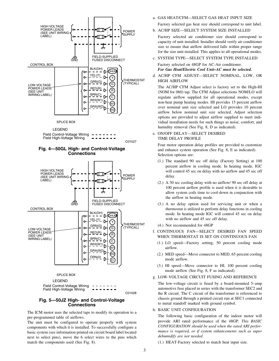 Fig. 4—50gl high- and control-voltage connections, Fig. 5—50jz high- and control-voltage connections | Carrier 50JZ 024-060 User Manual | Page 3 / 30