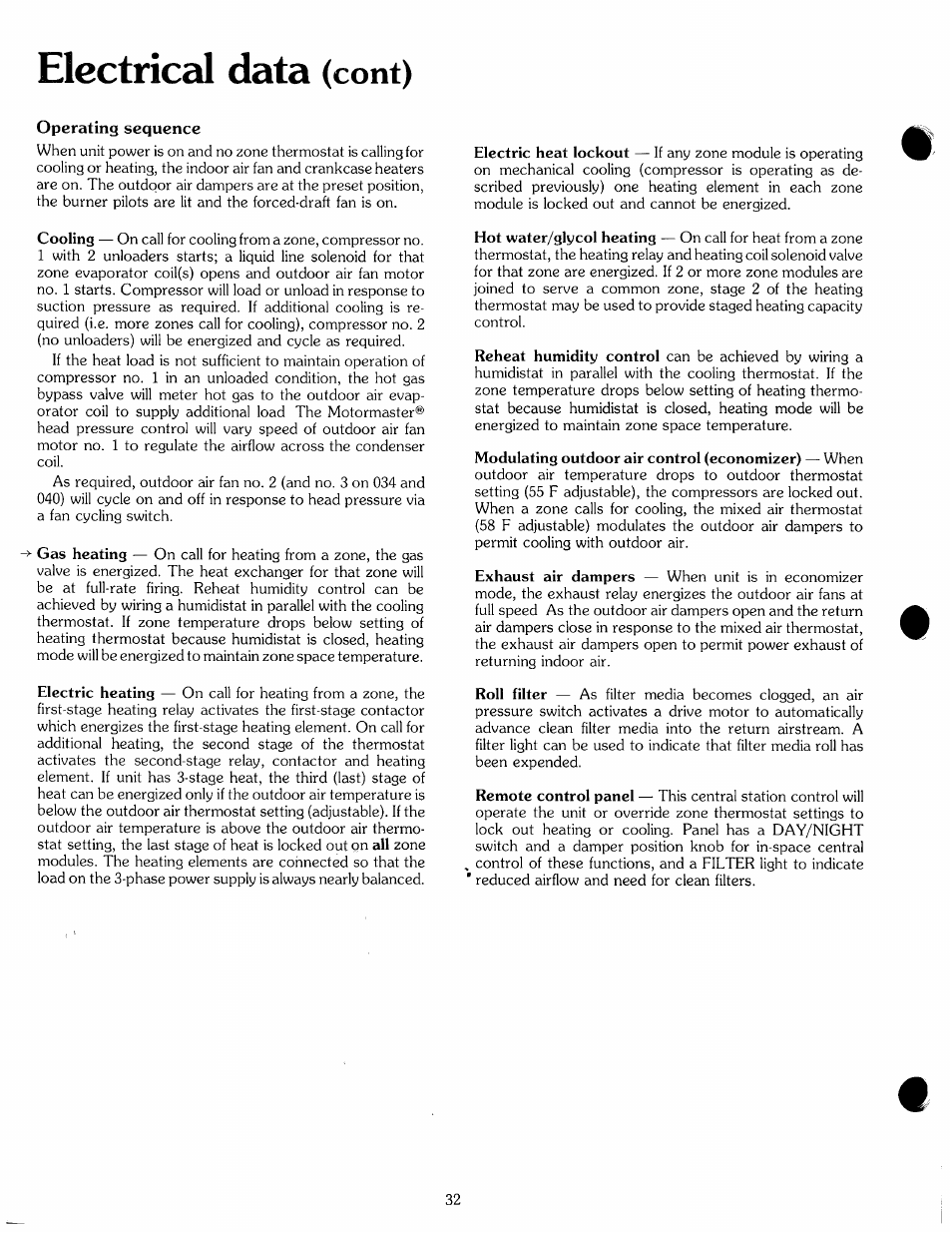 Electriccü data, Cont) | Carrier ZONE-MIZER 50ME User Manual | Page 32 / 46