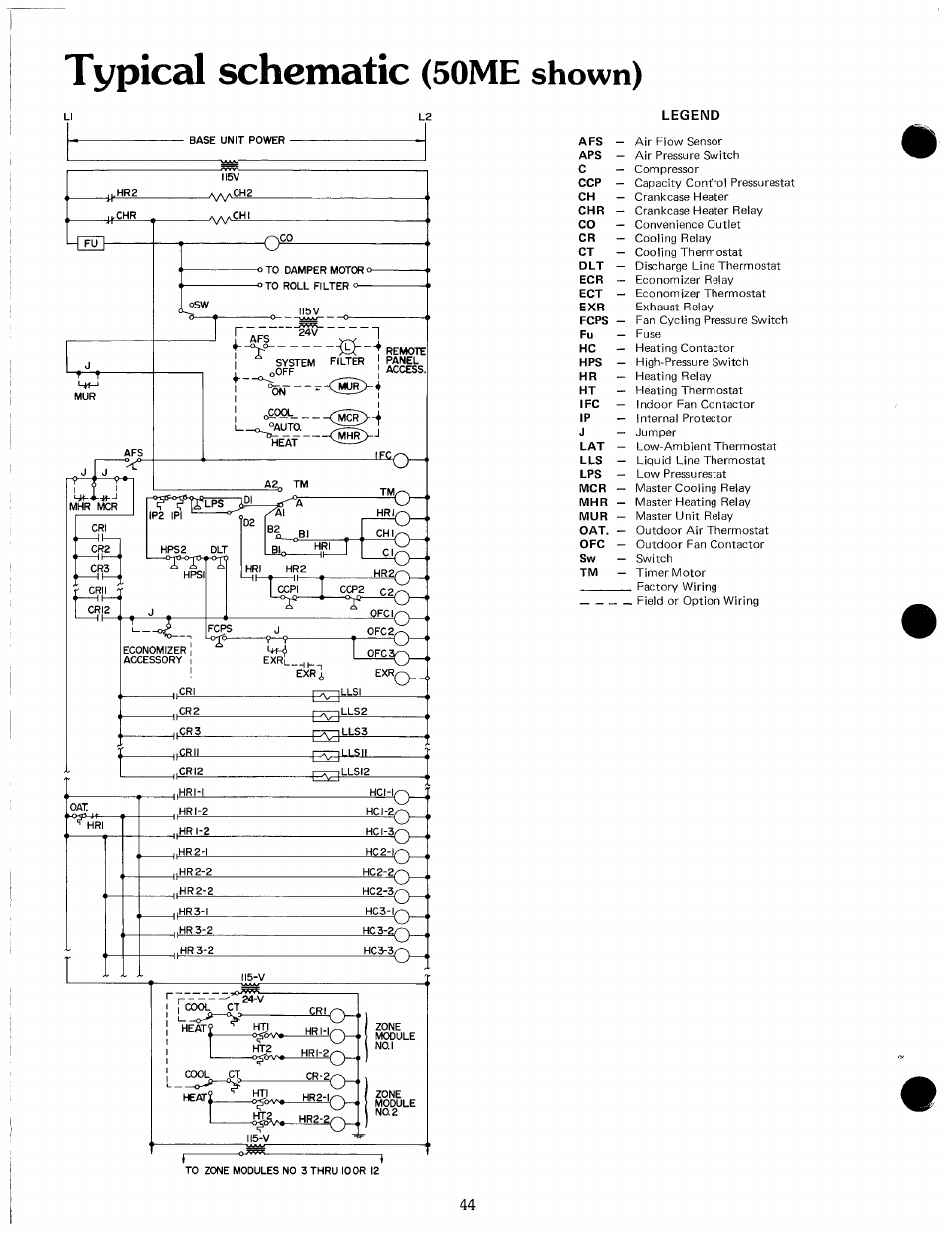 Typical schematic (some shown), Typical schematic, Some shown) | Carrier ZONE-MIZER 50ME User Manual | Page 44 / 46