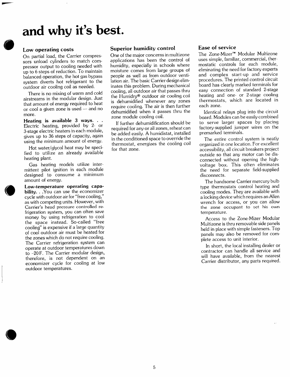 And why it’s best, Low operating costs, Ease of service | Carrier ZONE-MIZER 50ME User Manual | Page 5 / 46
