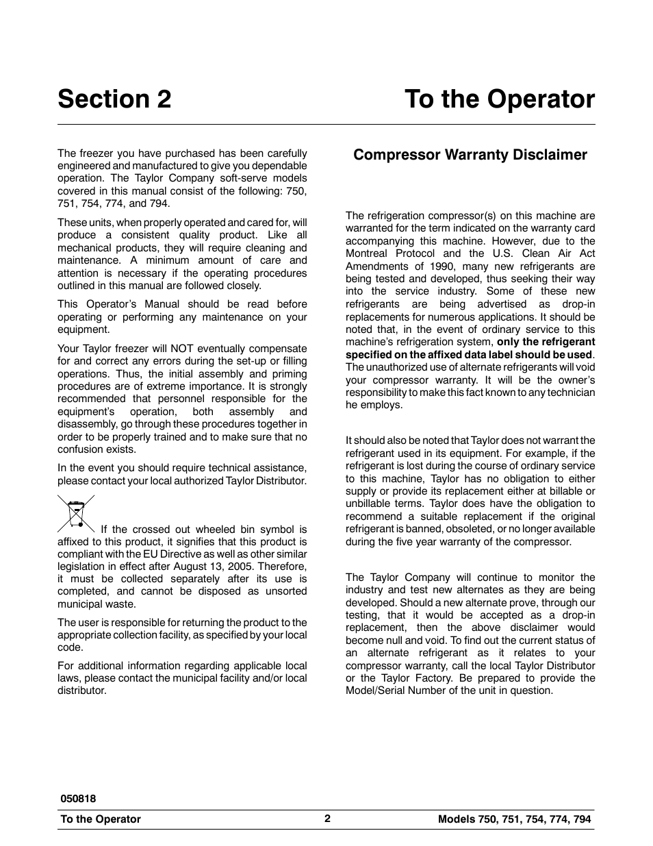 Compressor warranty disclaimer | Carrier 794 User Manual | Page 6 / 54