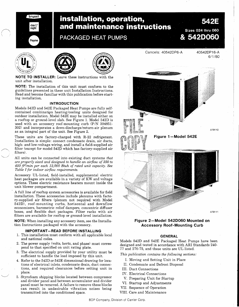 Carrier 542E User Manual | 18 pages
