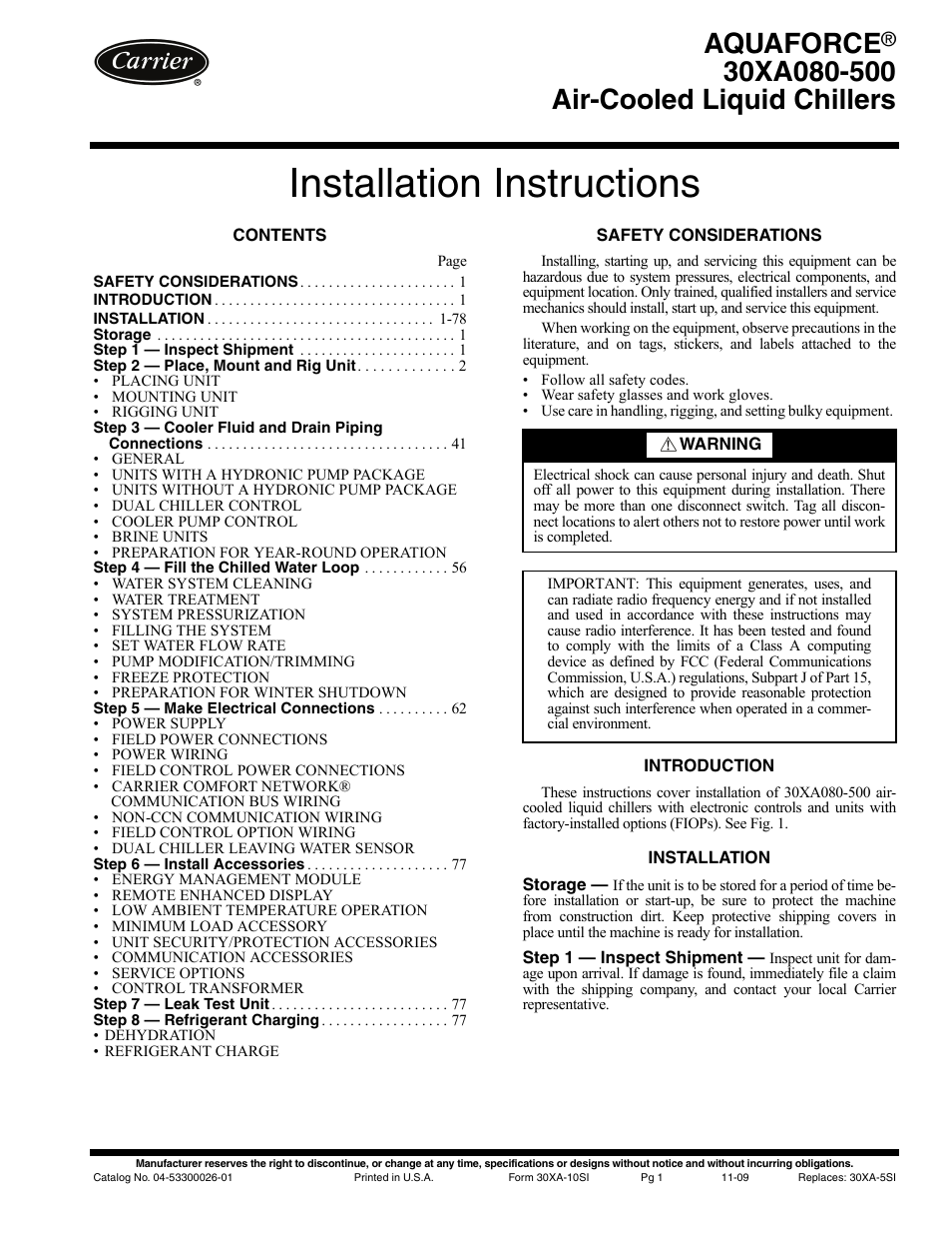 Carrier AQUAFORCE 30XA080-500 User Manual | 80 pages