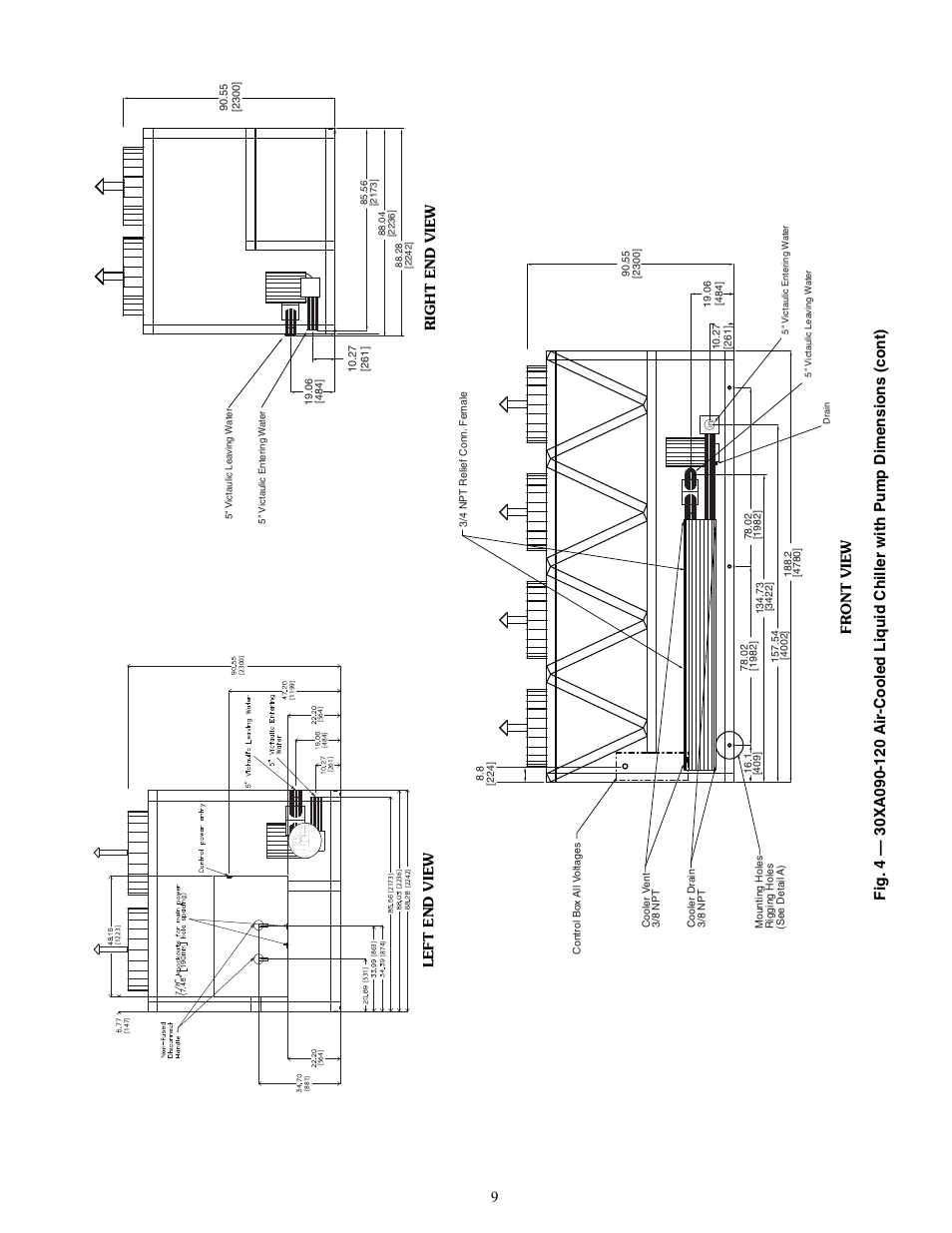 Left end vie w right end view front v iew | Carrier AQUAFORCE 30XA080-500 User Manual | Page 9 / 80