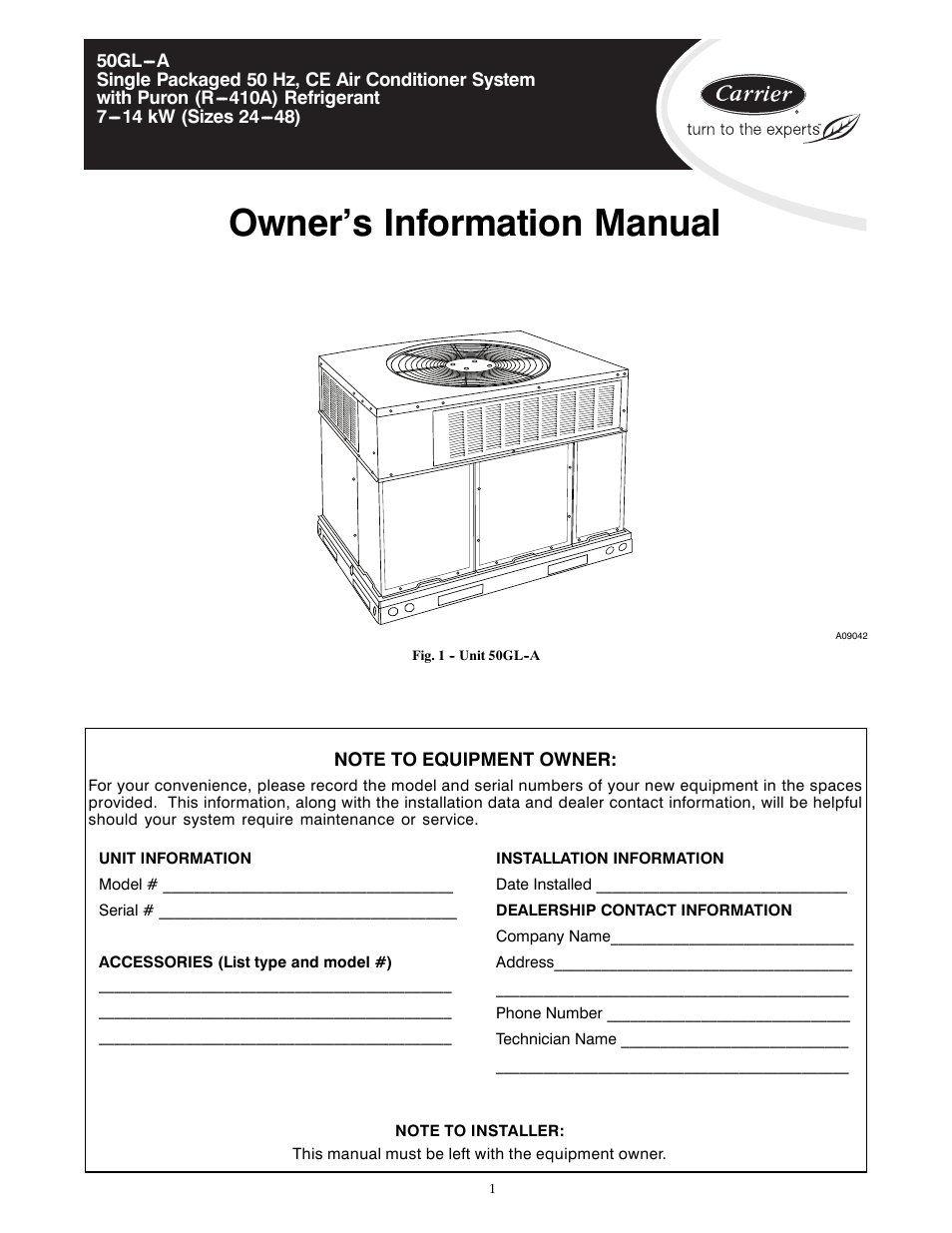 Carrier 50GL-A User Manual | 4 pages