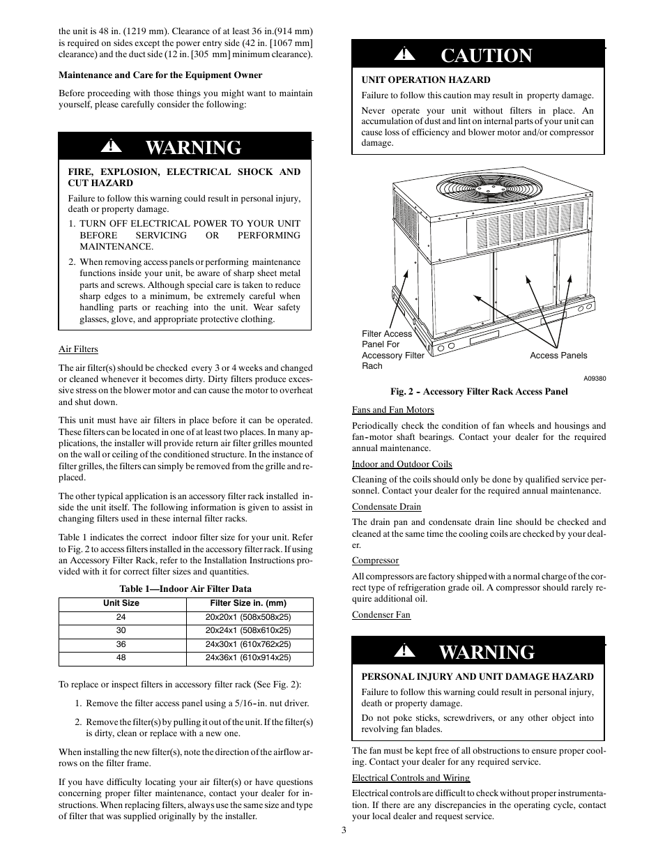 Warning, Caution | Carrier 50GL-A User Manual | Page 3 / 4