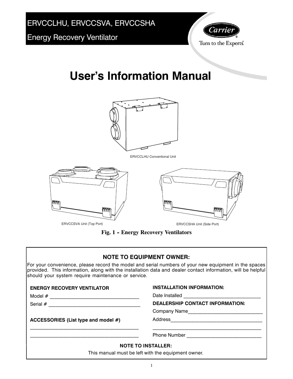 Carrier ERVCCSVA User Manual | 4 pages