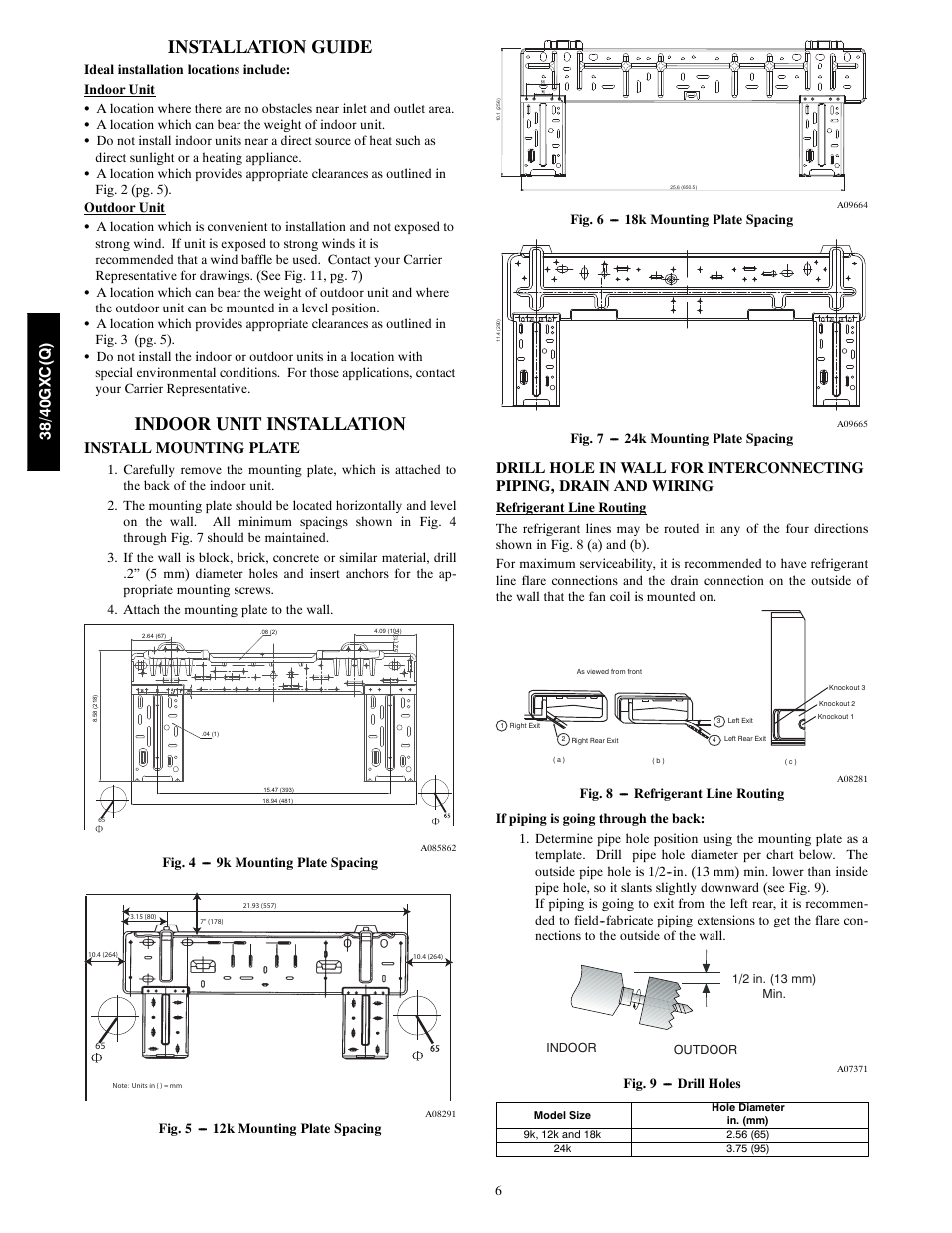 Installation guide, Indoor unit installation, Install mounting plate | 38/ 40gx c (q ) | Carrier 40GXQ User Manual | Page 6 / 12