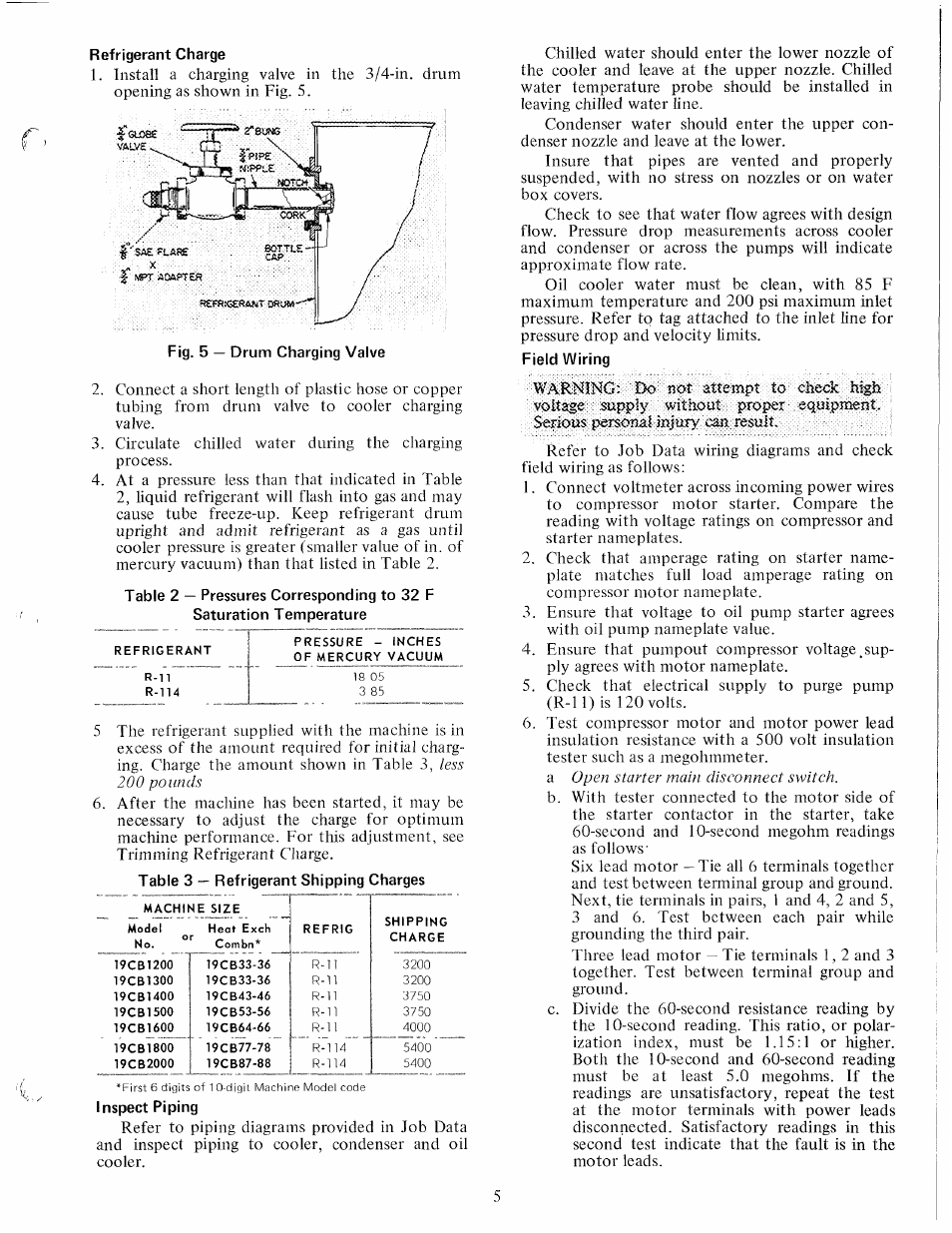 Refrigerant charge | Carrier 19CB User Manual | Page 5 / 12
