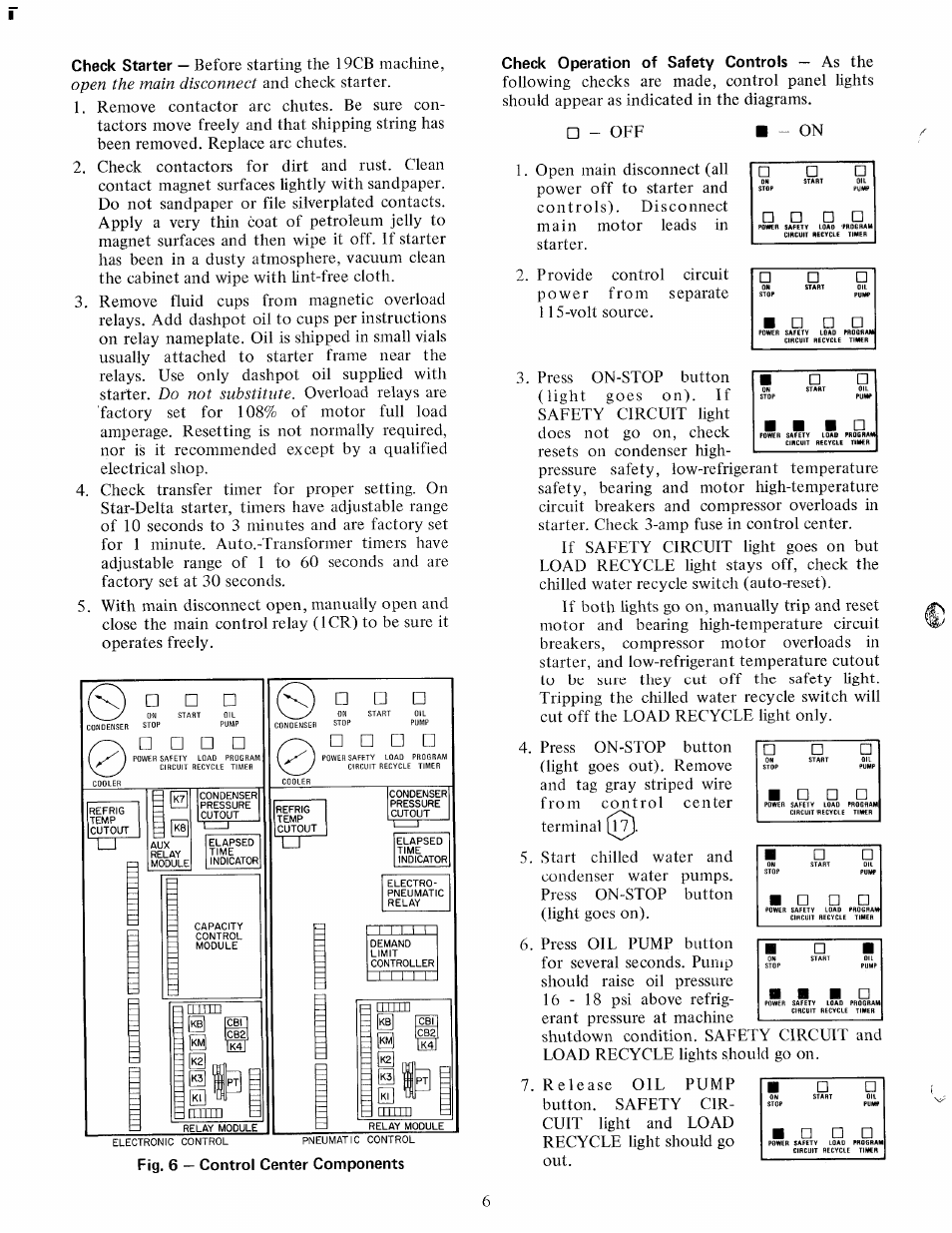 Check operation of safety controls — as the, Off on, N□ □ n | Carrier 19CB User Manual | Page 6 / 12