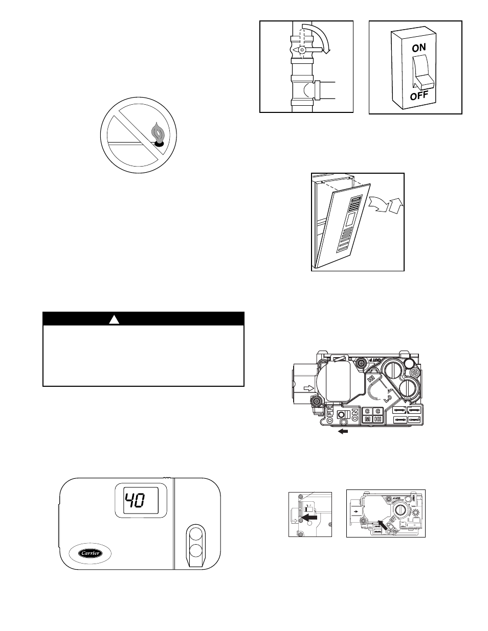 Starting and shutting down your furnace, Warning | Carrier 58MTA User Manual | Page 5 / 12