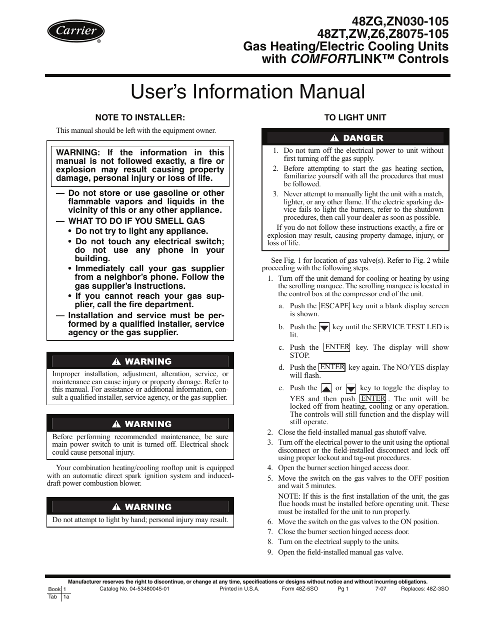 Carrier 48ZT User Manual | 8 pages