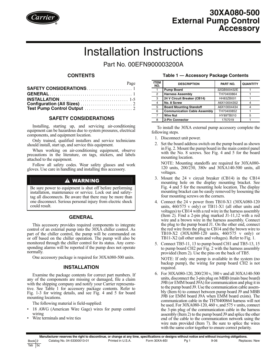 Carrier 30XA080-500 User Manual | 8 pages