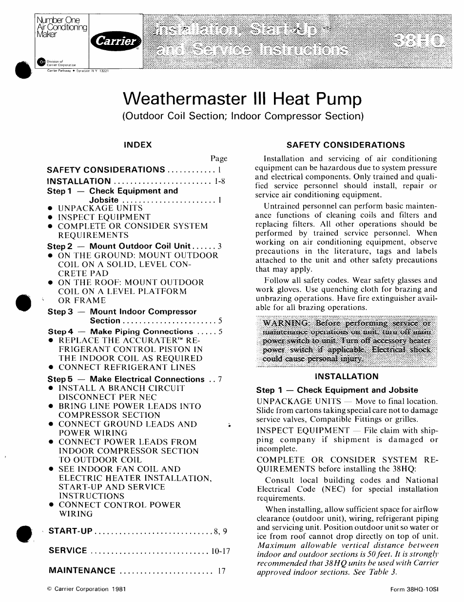 Carrier 38HQ User Manual | 20 pages