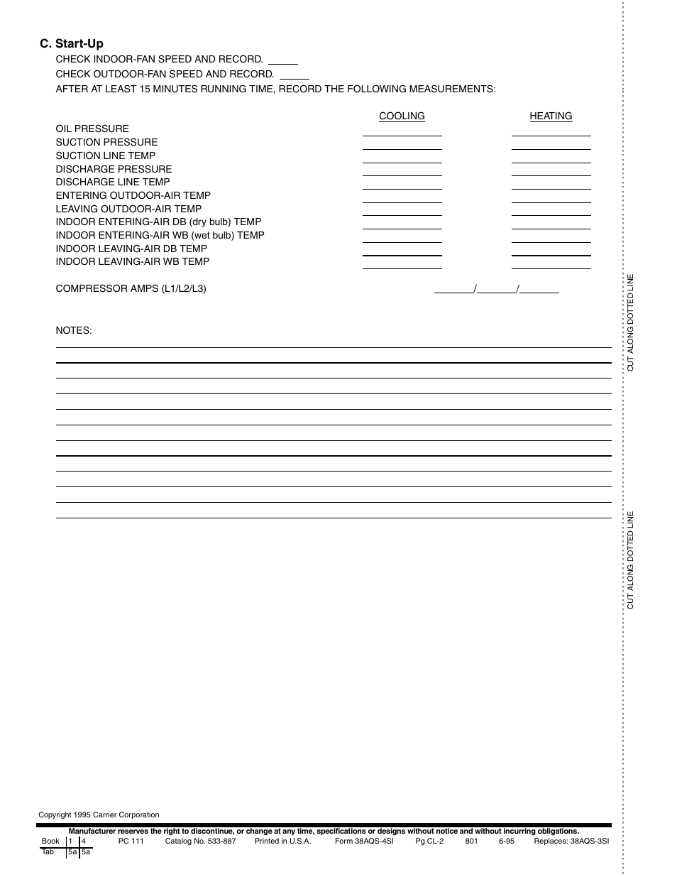 C. start-up | Carrier AIR COOLED SPLIT SYSTEM 38AQS008 User Manual | Page 20 / 20