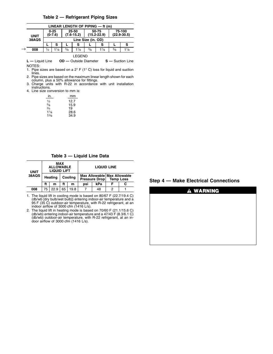 Step 4 — make electrical connections | Carrier AIR COOLED SPLIT SYSTEM 38AQS008 User Manual | Page 3 / 20