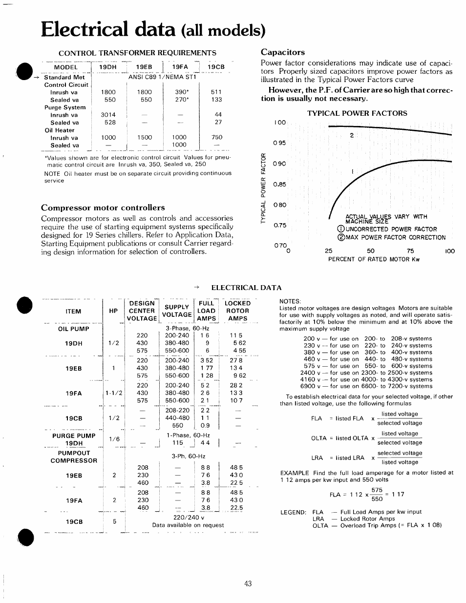 Electrical data (all models), Compressor motor controllers, Capacitors | Electrical data, All models) | Carrier 19 Series User Manual | Page 42 / 49