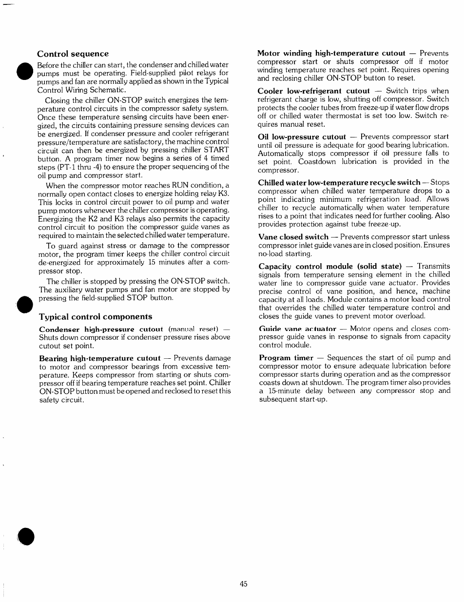 Control sequence, Typical control components | Carrier 19 Series User Manual | Page 44 / 49