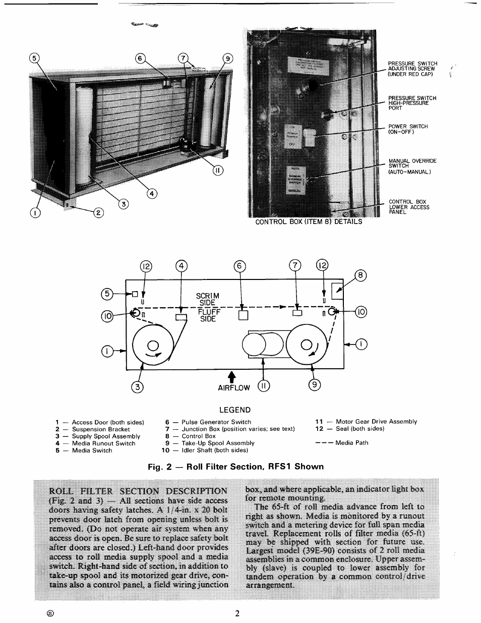 Fig. 2 — roll filter section, rfs1 shown, Roll filter section description | Carrier 39E User Manual | Page 2 / 12