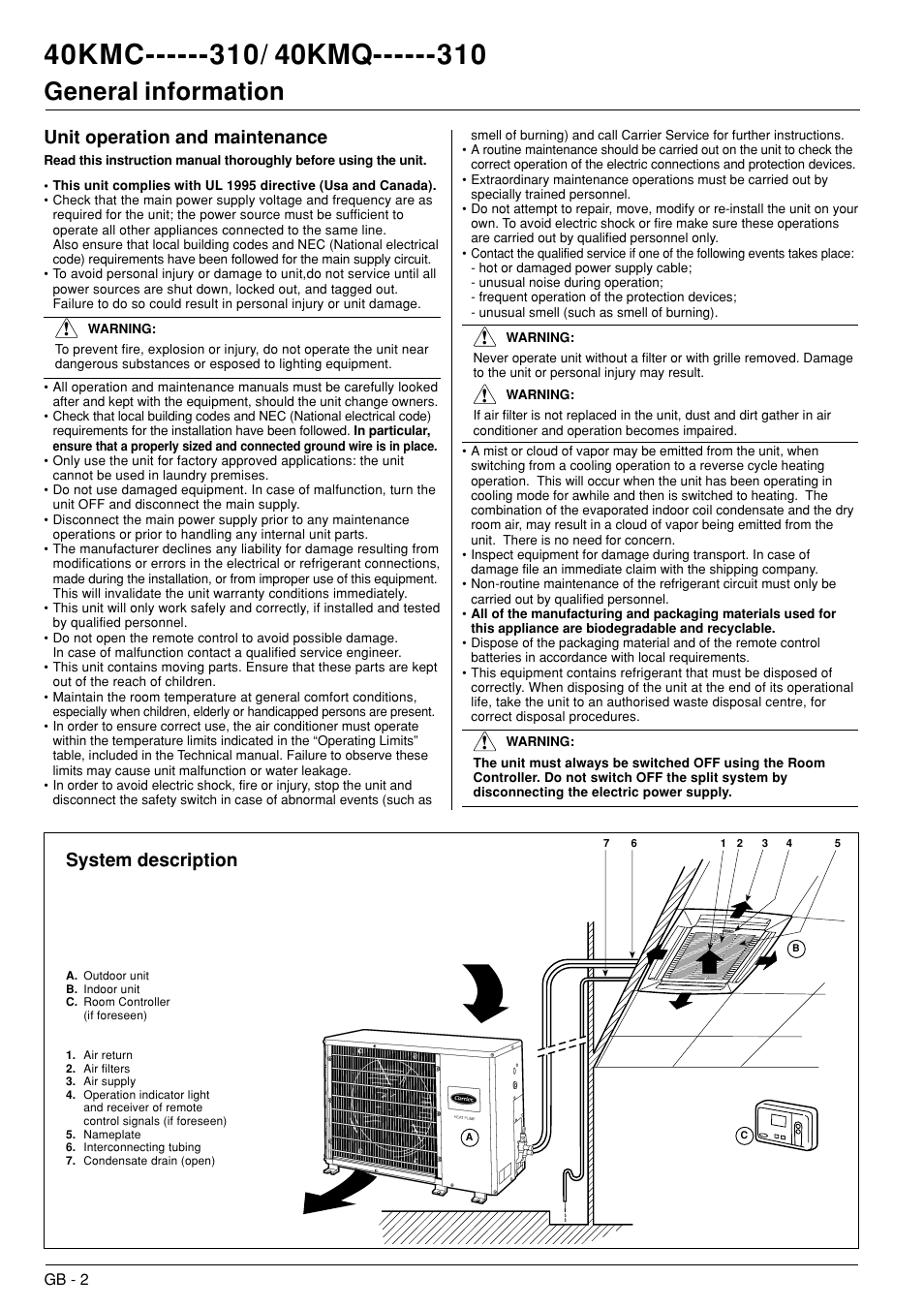 40kmc / 40kmq, General information, System description unit operation and maintenance | Carrier 40KMC------301 User Manual | Page 3 / 10