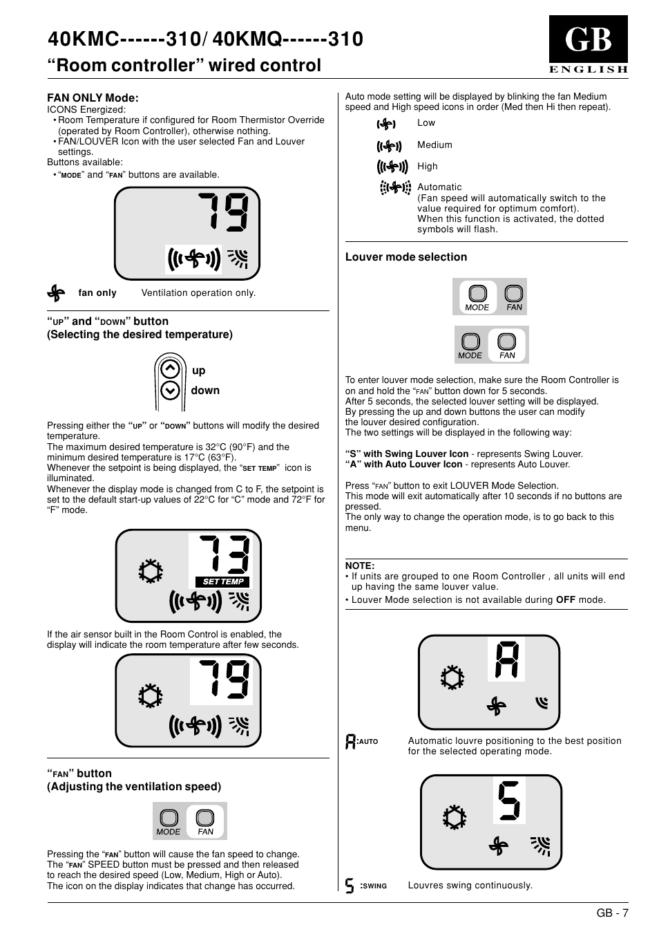 40kmc / 40kmq, Room controller” wired control | Carrier 40KMC------301 User Manual | Page 8 / 10