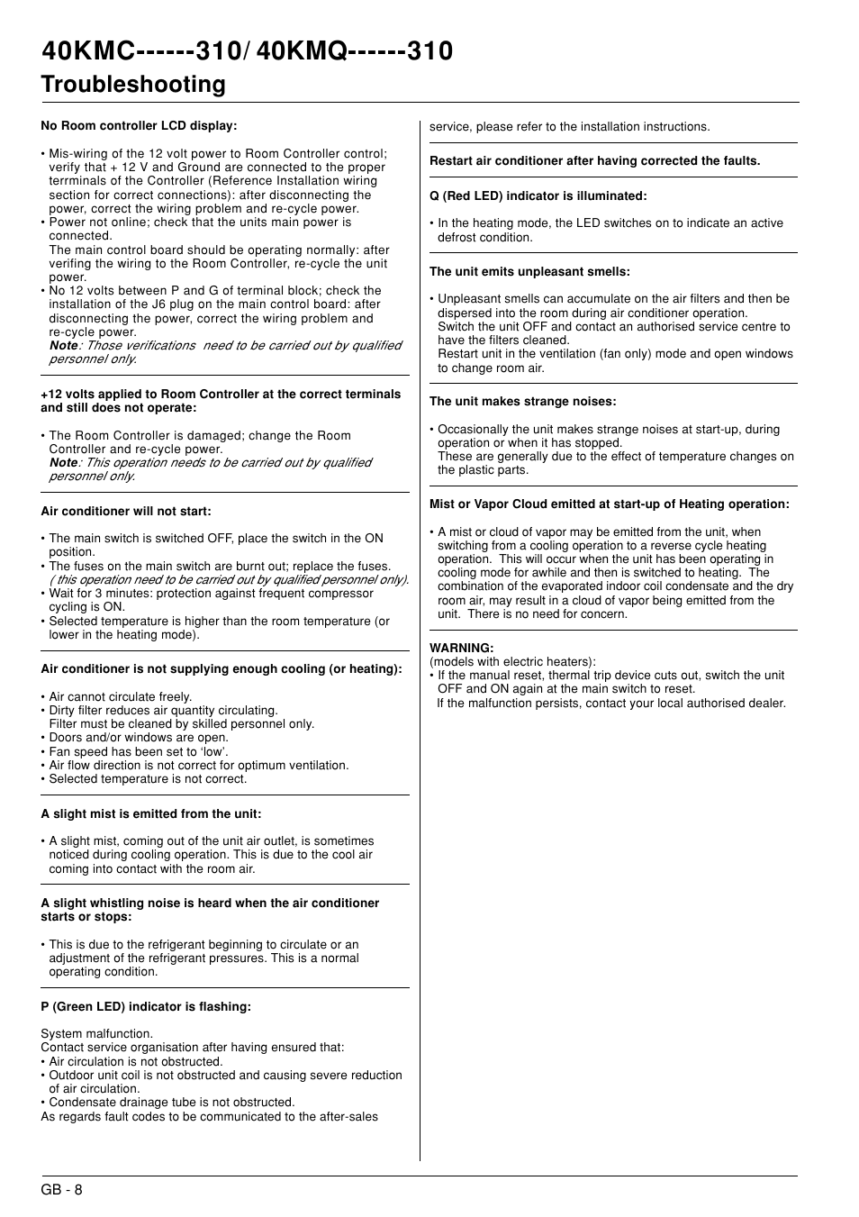 40kmc / 40kmq, Troubleshooting | Carrier 40KMC------301 User Manual | Page 9 / 10