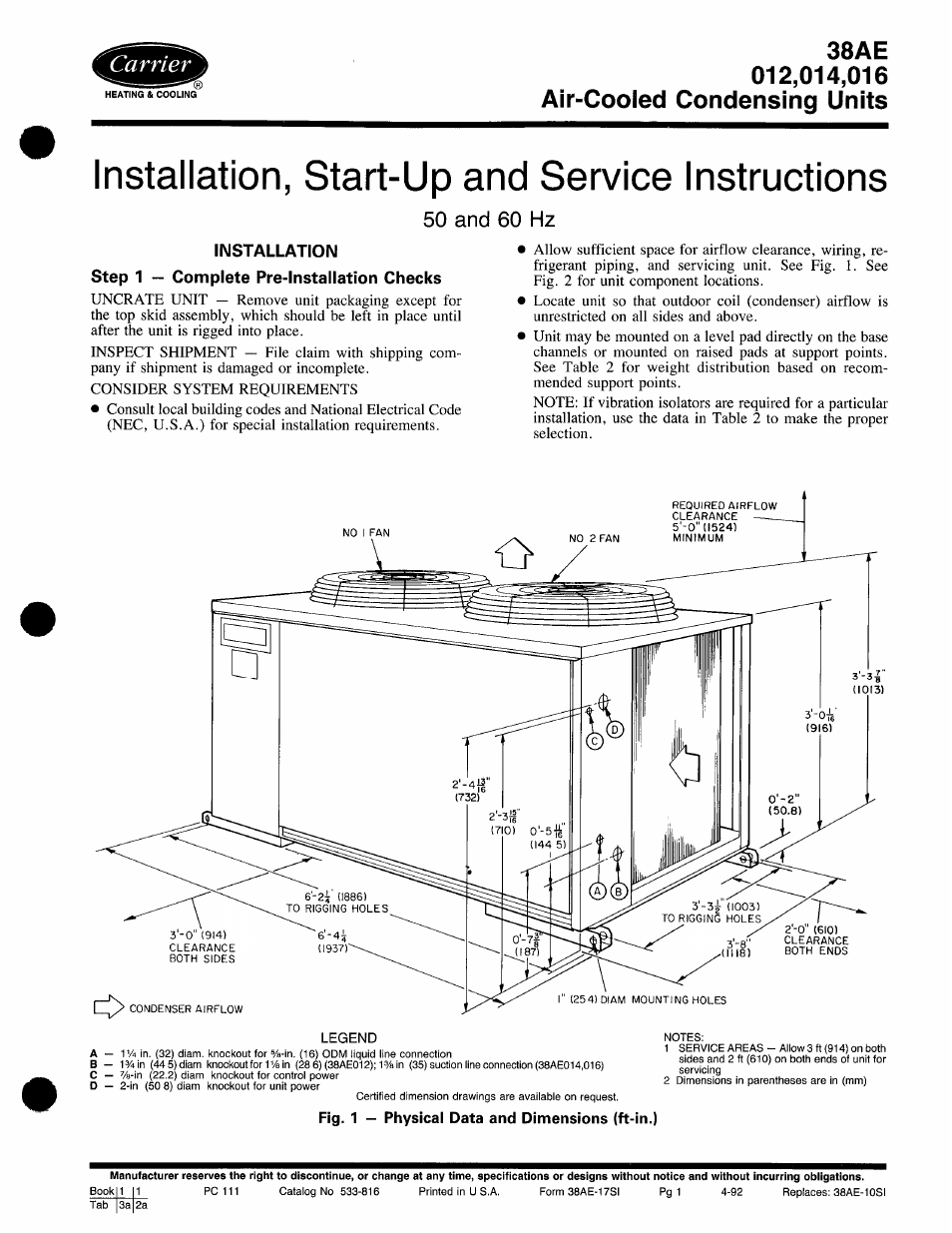 Carrier 38AE User Manual | 12 pages