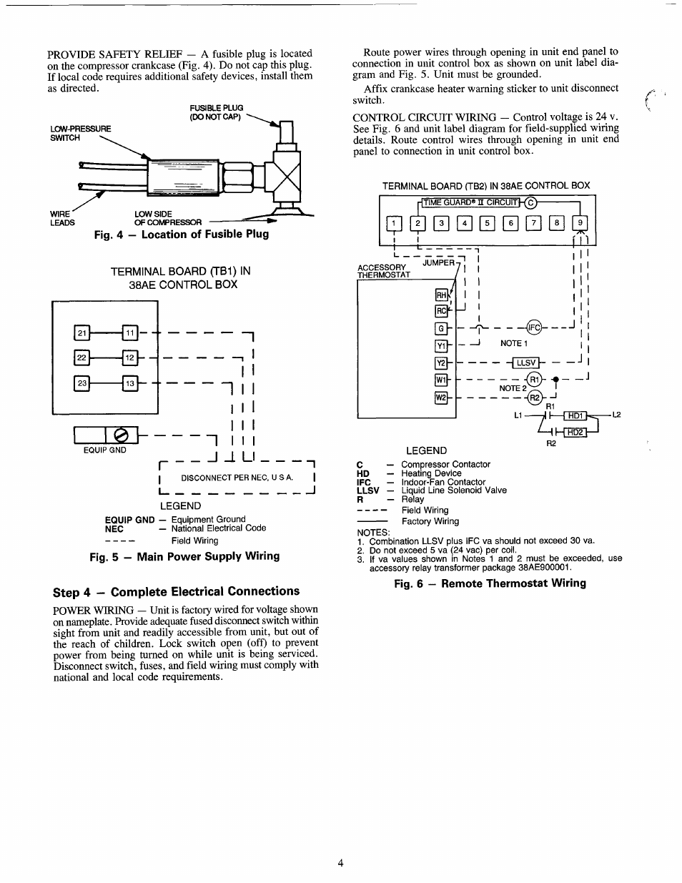 Terminal board (jb^) in 38ae control box, Fig. 5 - main power supply wiring | Carrier 38AE User Manual | Page 4 / 12