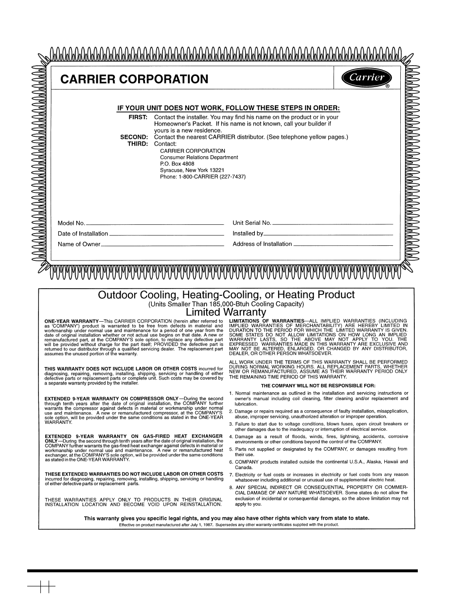 Model 48gx warranty | Carrier 48GX User Manual | Page 12 / 12