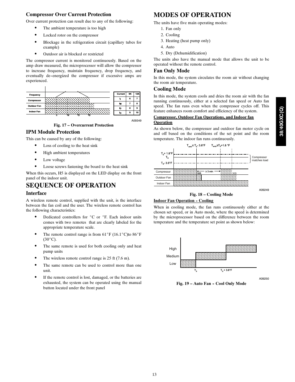 Sequence of operation, Modes of operation, Compressor over current protection | Ipm module protection, Interface, Fan only mode, Cooling mode, 38/ 40gx c (q ) | Carrier 38GXC User Manual | Page 13 / 28