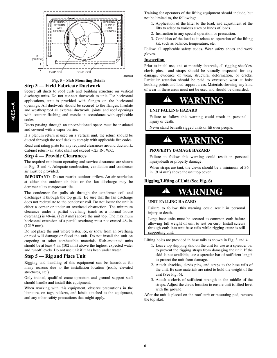 Warning | Carrier 48ES---A User Manual | Page 6 / 38