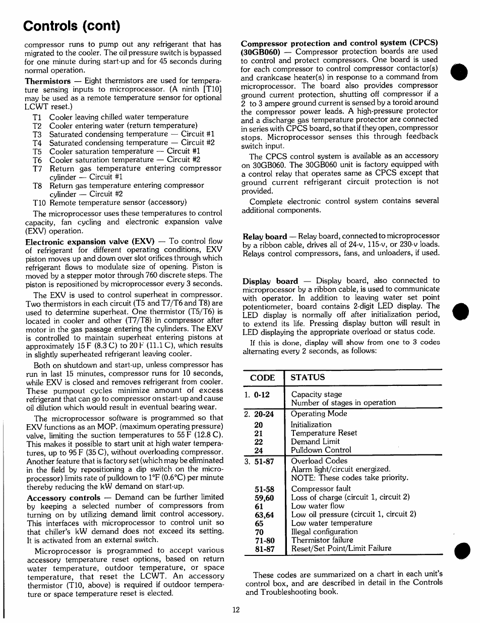 Controls (cont) | Carrier 30GB060 User Manual | Page 12 / 16