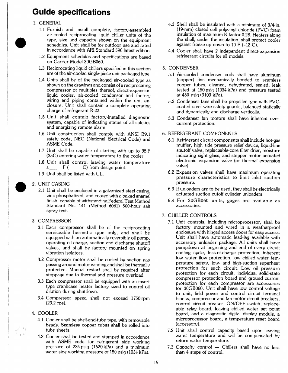 Guide specifications, Guide specifications ,16 | Carrier 30GB060 User Manual | Page 15 / 16