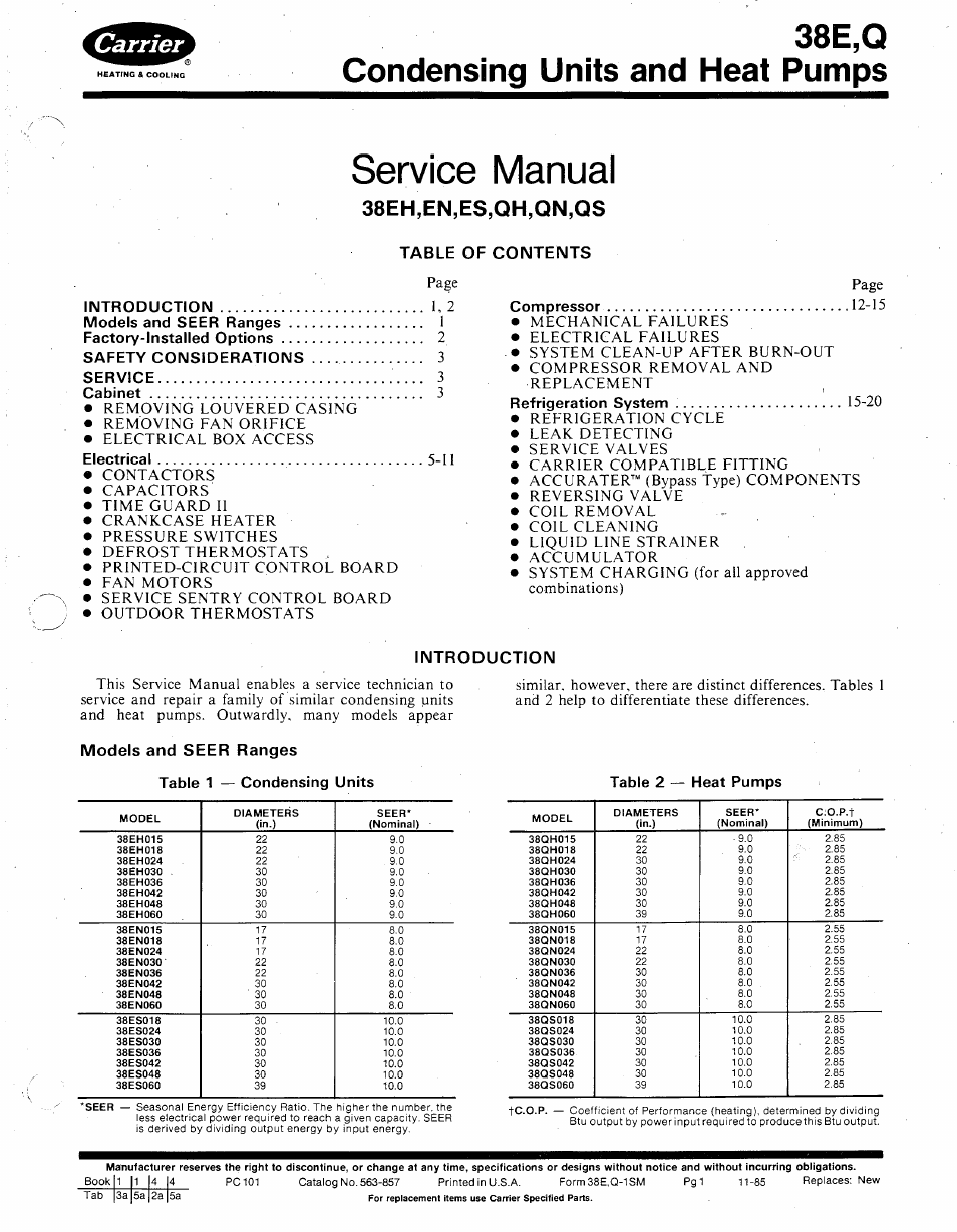 Carrier 38E User Manual | 20 pages