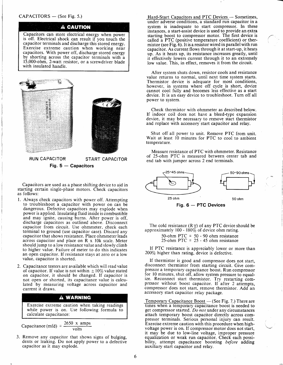 A caution, Run capacitor start capacitor, A warning | Carrier 38E User Manual | Page 6 / 20