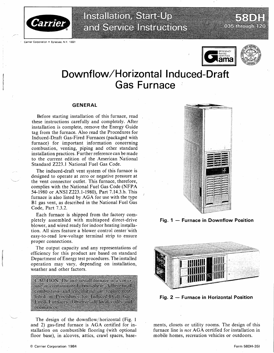 Carrier 58DH User Manual | 10 pages