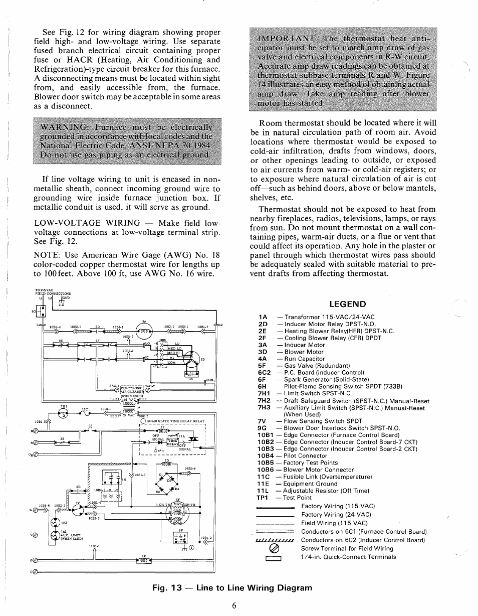 Legend, Fig. 13 — line to line wiring diagram | Carrier 58DH User Manual | Page 6 / 10