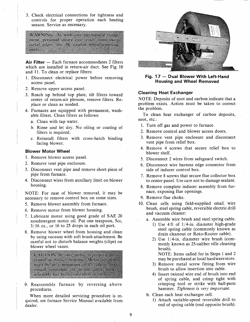 Blower motor wheel, Cleaning heat exchanger | Carrier 58DH User Manual | Page 9 / 10