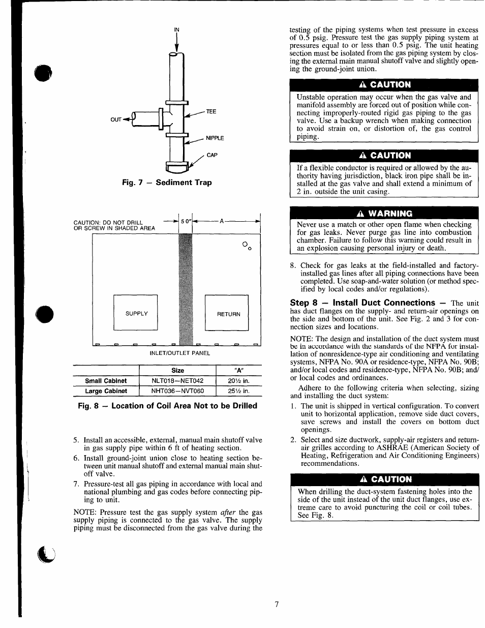A caution, Fig. 8 — location of coii area not to be drilled, A warning | Carrier 48NLT User Manual | Page 7 / 27